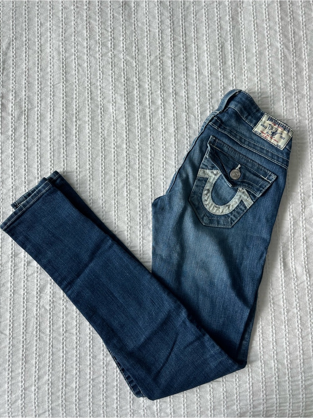 True Religion: Low Rise Blue Skinny Jeans